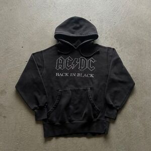 Vintage ACDC Back In Black Sweatshirt Size Medium Black Hoodie Band Concert Tour